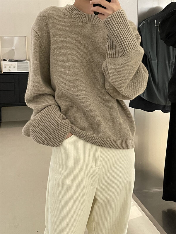 Coarse Needle Sweater, 7 Colors【CLEAN SPACE】Simple Solid Color Loose Round Neck Warm Sweater (33% Wool) 33316# CQW