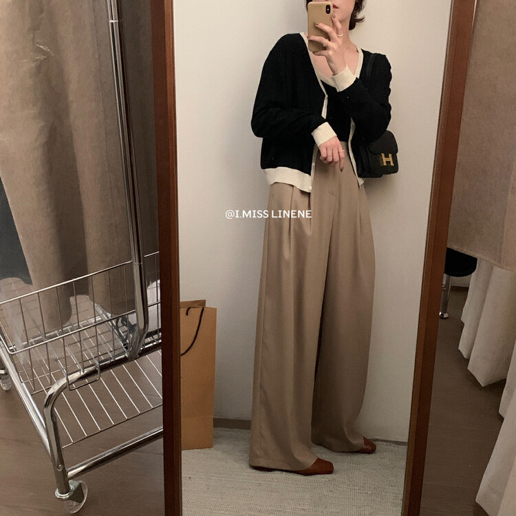 [IMISS] Korean v-neck contrast knitted cardigan knitted cardigan QK0252