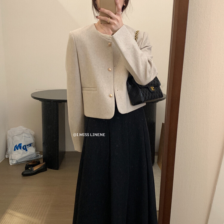 【IMISS】French wool round neck small gold button jacket short coat (including 50 wool) QK6508# FHX