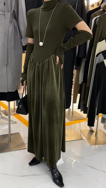 [Semi-plain] stitching design sense of retro Western style slimming dress G338# ZJY