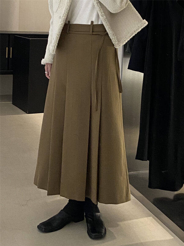 Autumn is new! [CLEAN SPACE] textured high waist loose and slim skirt (with belt) (including 4% wool) 35100# CQW