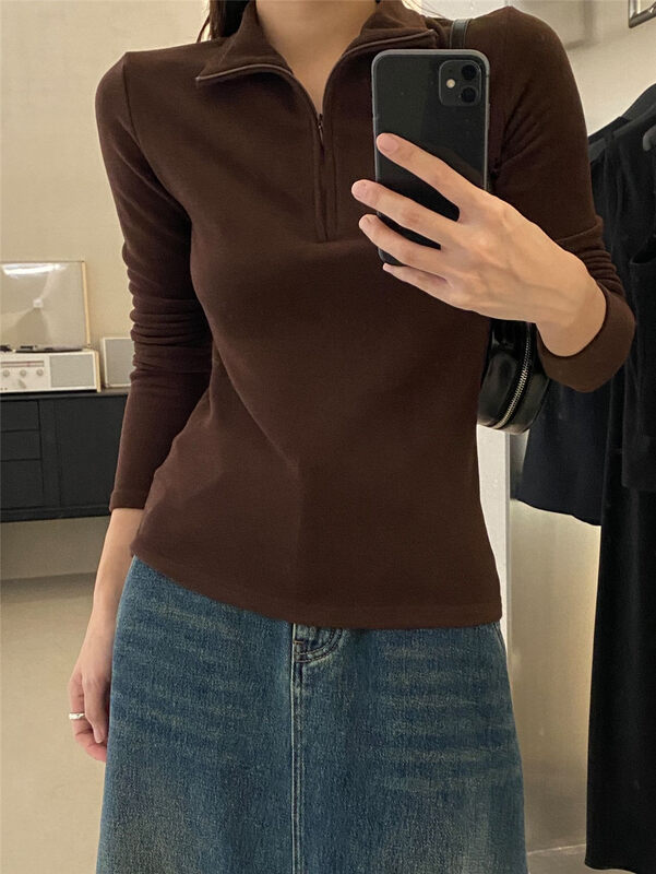 【CLEAN SPACE】Solid Color Slim Fit Half Turtleneck Bottoming Shirt 33366# CQW