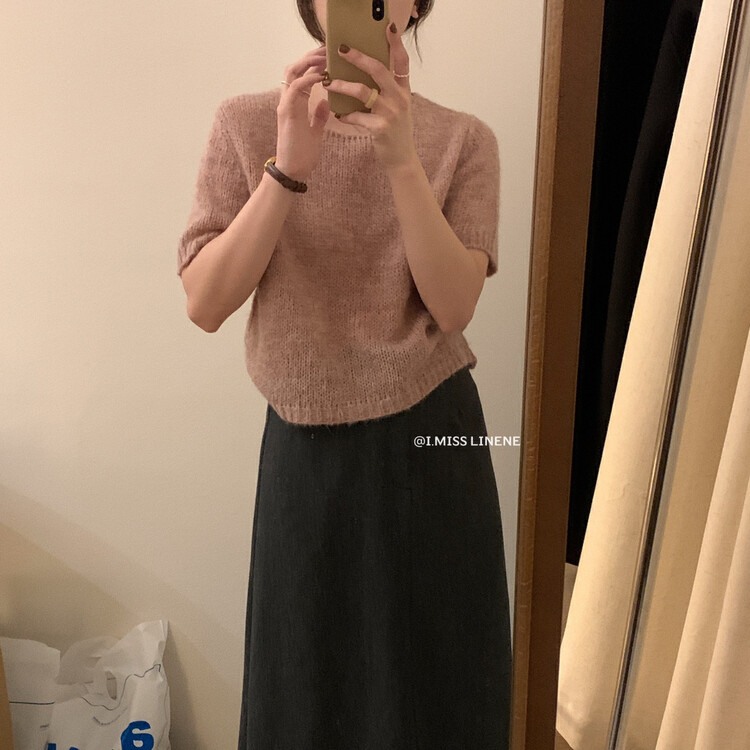 【IMISS】French temperament mohair short-sleeved sweater warm sweater (including 8 mohair and 20 wool) QK982# FHX