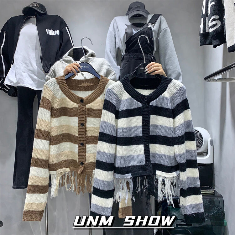 Original price 50.76! New in autumn! [UNM-SHOW] Striped all-match Korean knitted cardigan 6712# WTT