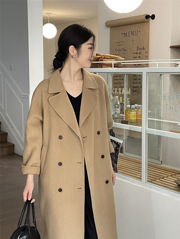 【CLEAN SPACE】High-quality double-breasted loose double-sided woolen coat (80 wool, 20 tencel) YS1-29026# CQW