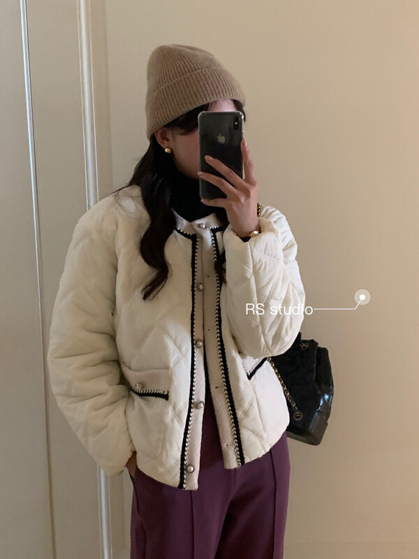 【RS】Fashion contrast color round neck rhombus thermal padded jacket LL0221# FHX