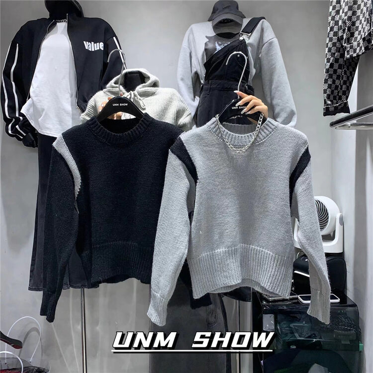 New in autumn!【UNM-SHOW】color-blocking versatile pullover sweater 6705# WTT
