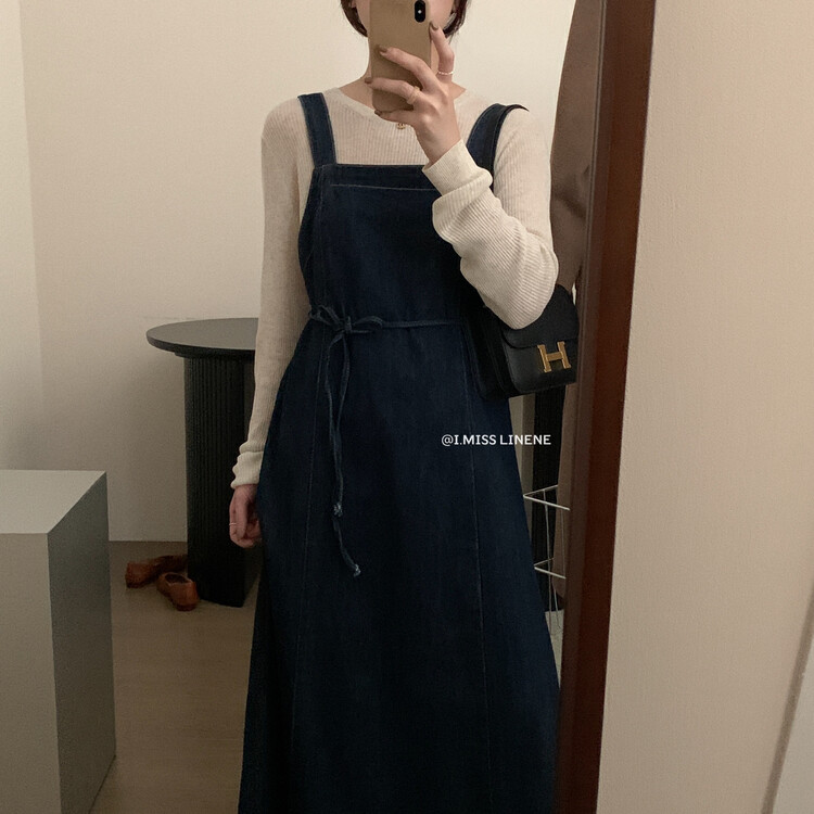 [IMISS] Retro niche all-match thin denim suspender skirt dress QK7979