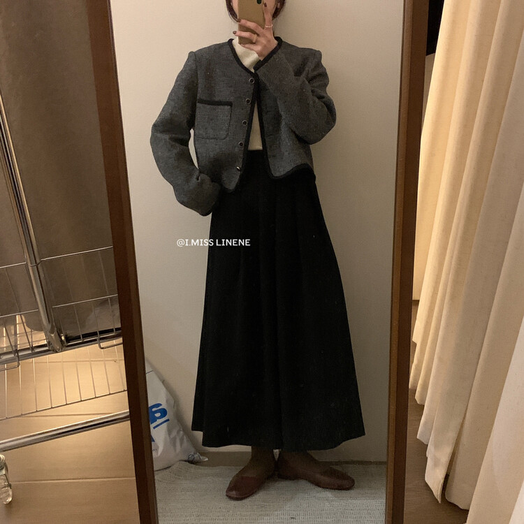 [IMISS] Retro contrast color round neck small fragrance jacket suit QK7135