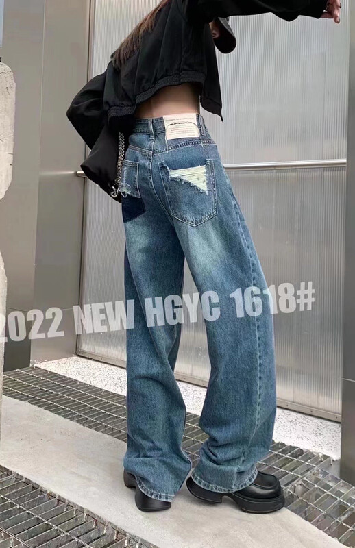 [Korean Original] Pocket Shadow Embroidery Cut Wide Leg Pants Jeans 1618-11