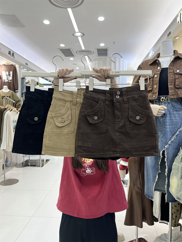 New in autumn! [U.SHE] Korean simple retro high waist denim culottes 32198# JJ