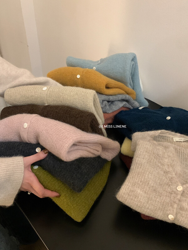 【IMISS】French soft waxy and gentle v-neck mohair cardigan warm sweater (including 30 wool and 35 mohair) QK980# FHX