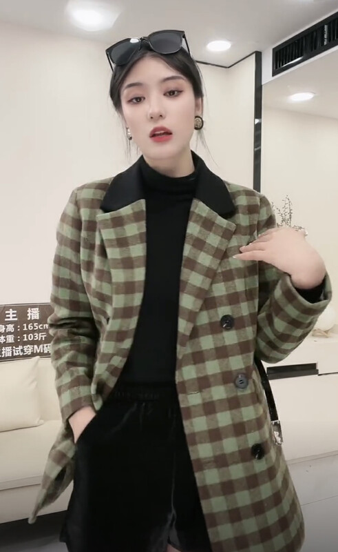 【KIKI STUDIO】Vintage contrast color check double-breasted waist suit (with belt) 6999# HJY
