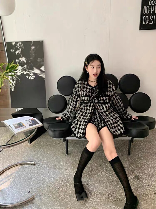 New for winter!  【KIKI STUDIO】Retro plaid jacket + high waist slim casual pants suit 6928# HJY