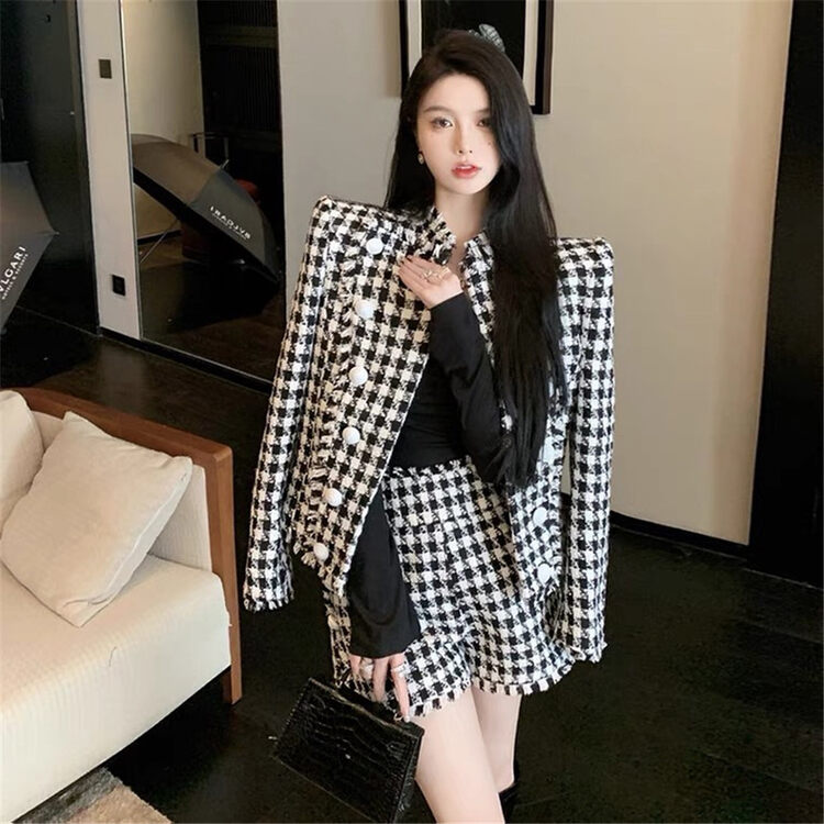 New in autumn! [TAN] Houndstooth all-match comfortable short coat C2973# JJ
