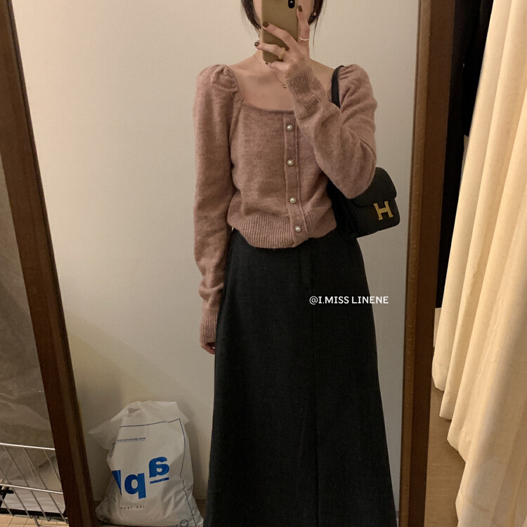 【IMISS】French Exquisite Gentle Square Collar Small Fragrant Sweater Sweater QK983