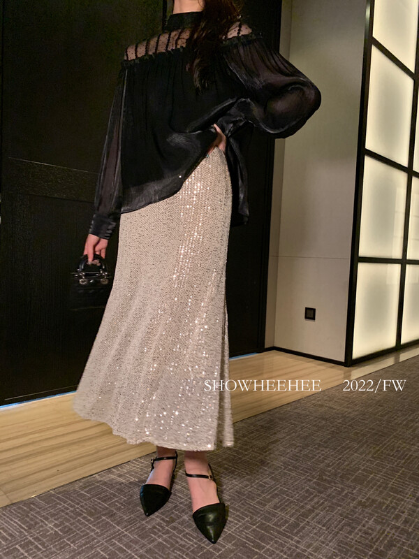 New in early autumn! [Xiu Xixi] Temperament high-end atmosphere sequined hip skirt 19576# JHY