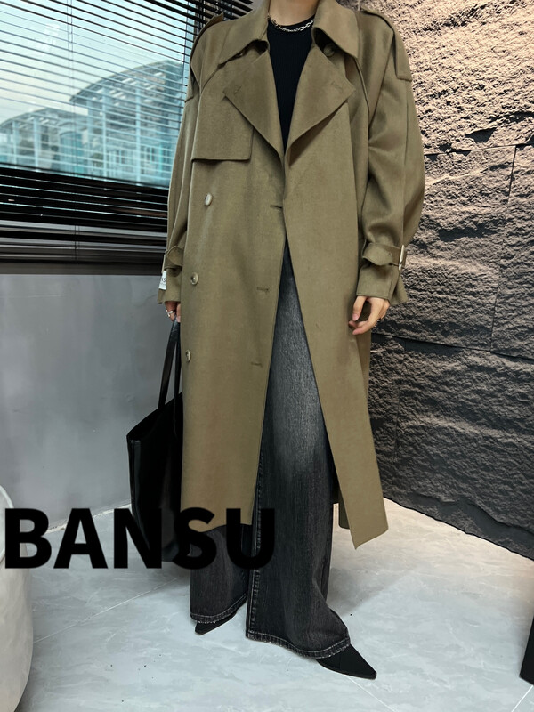 [Semi-plain] Double-breasted commuter fashion retro coat (with cuff/belt) V3106# ZJY