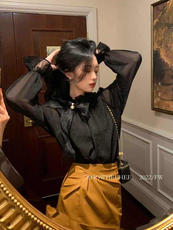 Autumn is new! [Xiu Xixi] French temperament commuter shirt (with detachable bow) 9288# JHY
