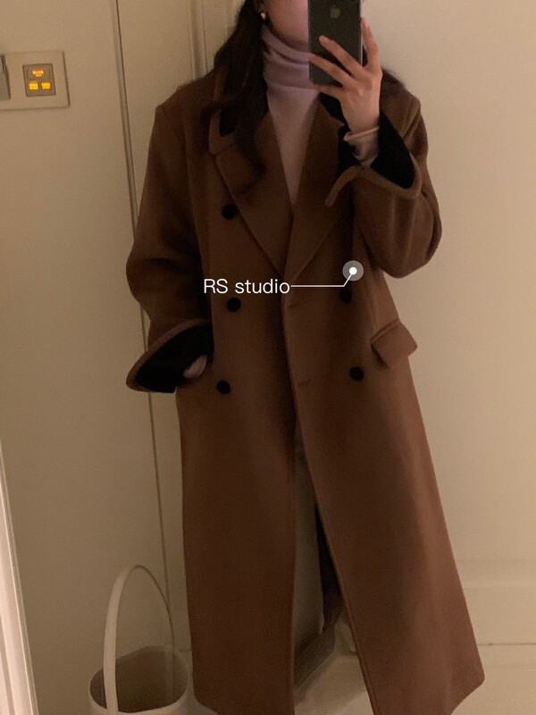 【RS】Contrast color double-breasted woolen coat LL0219# FHX