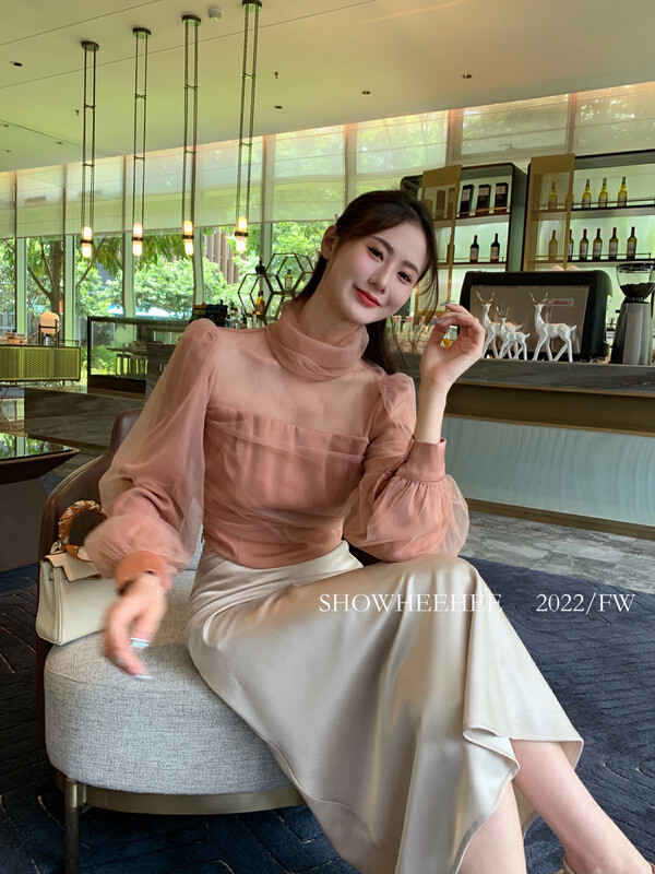 New in autumn! [Xiu Xixi] French elegant see-through shirt 9199# JHY