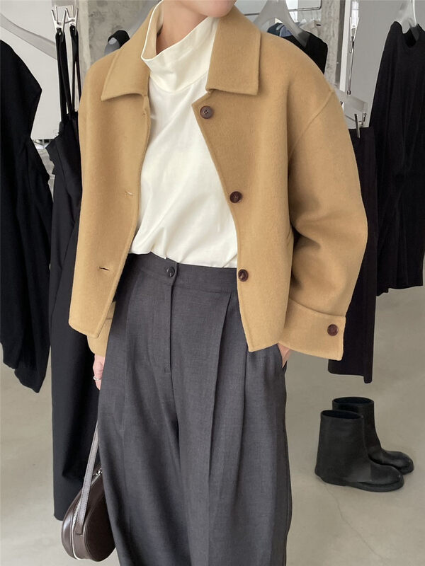 【CLEAN SPACE】Korean Lapel Solid Color Short Jacket (100 Wool) YS1-29001# CQW