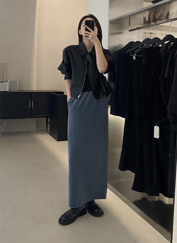 Autumn is new!【CLEAN SPACE】Solid color elastic waist slim skirt 33810# CQW