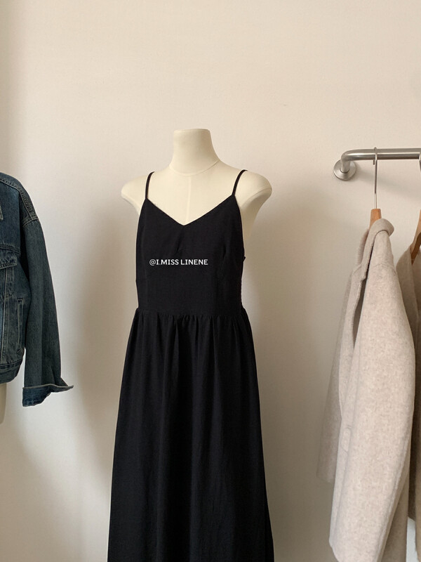【IMISS】French gentle v-neck slim Tencel linen suspender dress QK6381