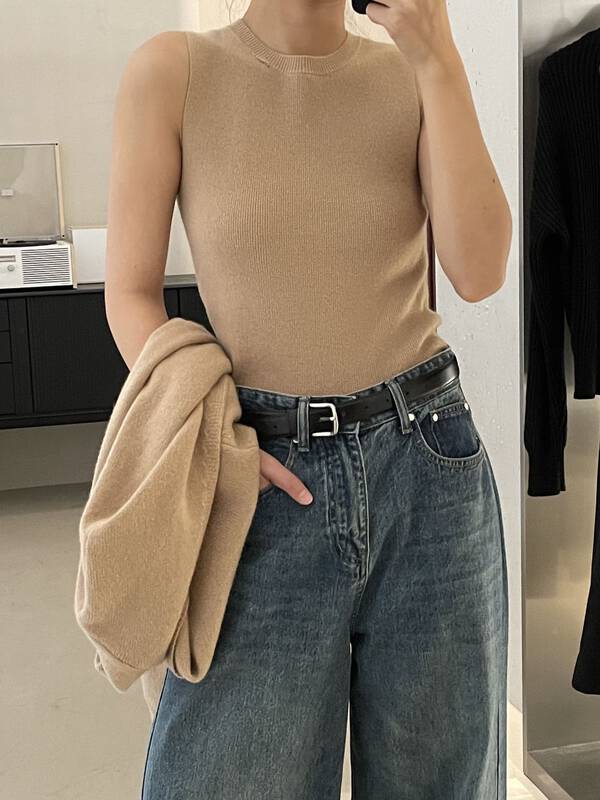 Original price 98.99! [CLEAN SPACE] Solid color slim round neck vest / suspenders without cardigan 33026