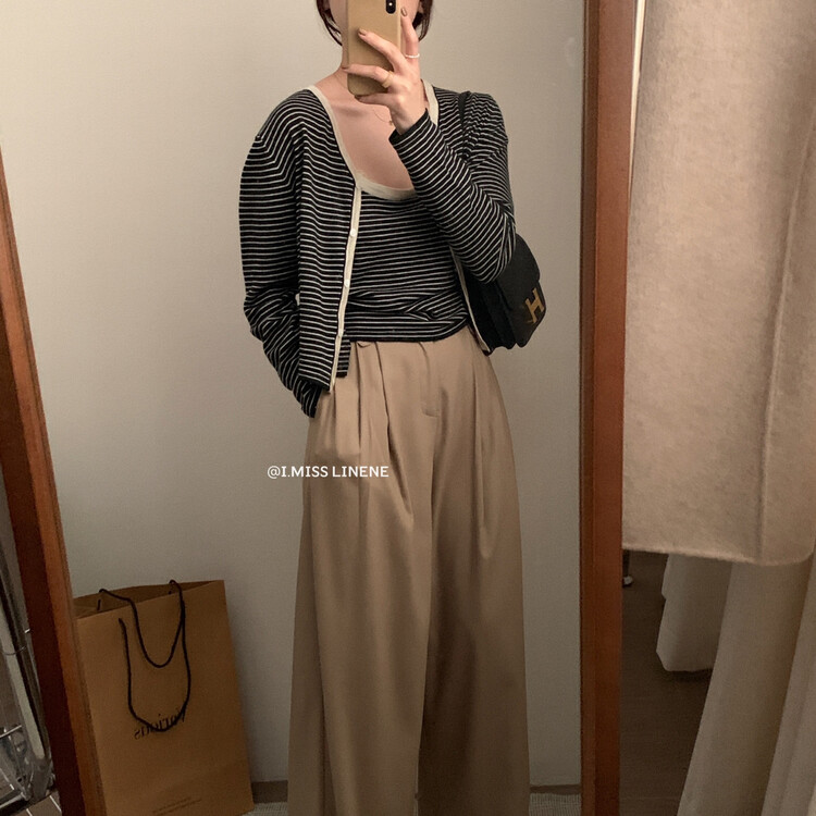 [IMISS] Korean casual striped v-neck knitted cardigan knitted cardigan QK0262