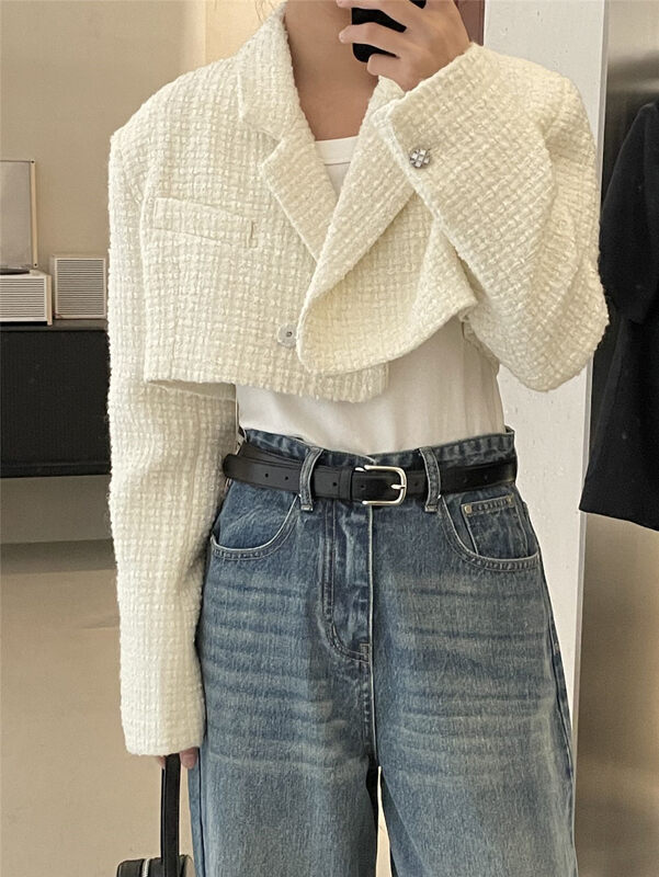 【CLEAN SPACE】Small fragrant textured dark placket short coat (including 30% wool) 33262# CQW