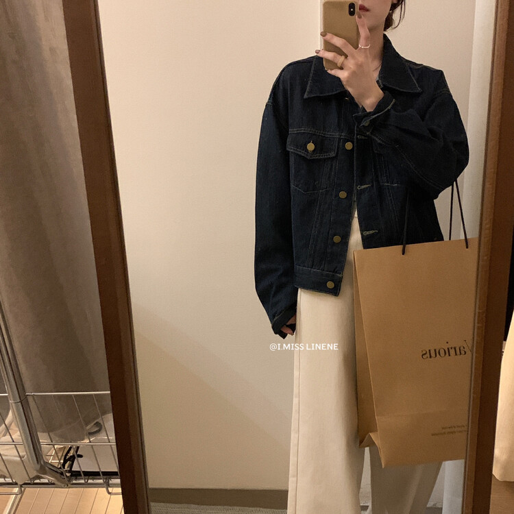 【IMISS】Retro Casual Short Denim Jacket Denim Jacket QK7977# FHX