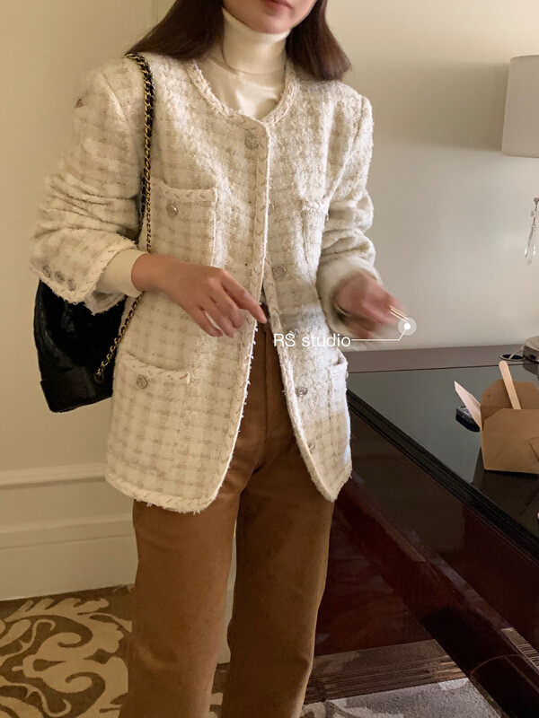 New in winter! [RS] round neck sheep woven small fragrant long-sleeved short jacket KL8015# FHX