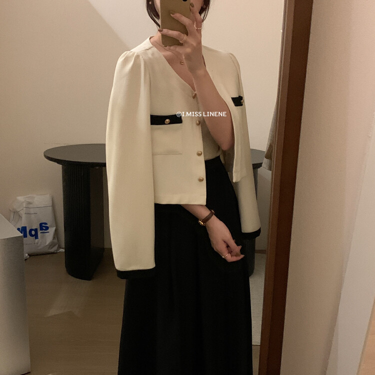 [IMISS] French temperament contrasting color small fragrance coat short coat QK3520