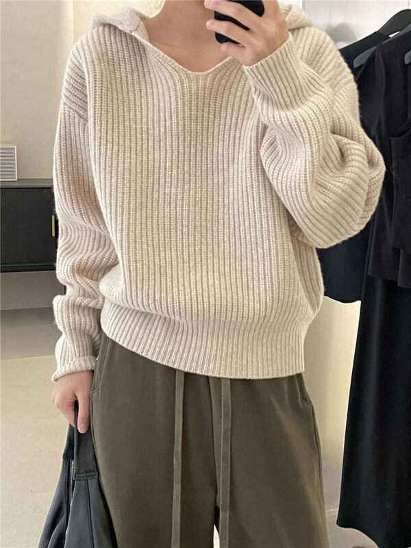 New in winter! [CLEAN SPACE] hooded solid color all-match knitted sweater (including 100% wool) 33095# CQW