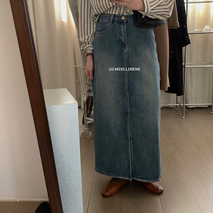 【IMISS】Retro all-match thin and old denim skirt QK7972# FHX