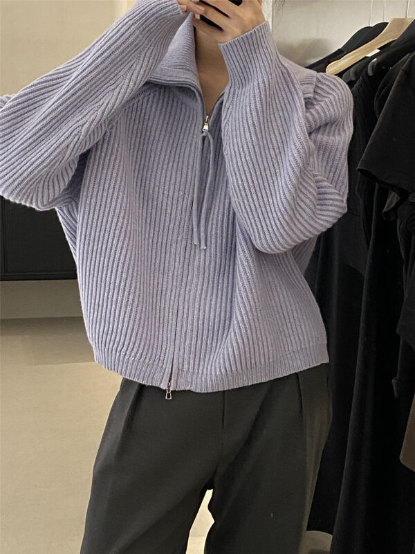 【CLEAN SPACE】Korean version solid color large lapel half zip loose warm sweater (80% wool 20% nylon) 33328# CQW