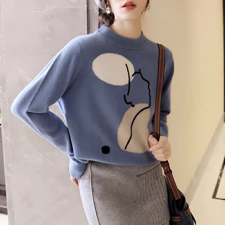 【KIKI STUDIO】Korean version abstract jacquard thick warm sweater 6918# HJY