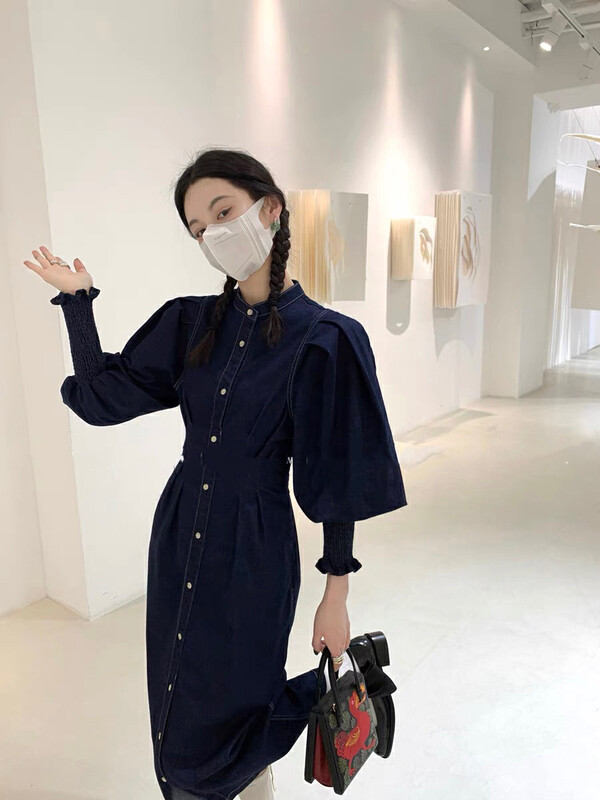 New in autumn! [KIKI STUDIO] Hong Kong style slimming denim dress 6873# HJY