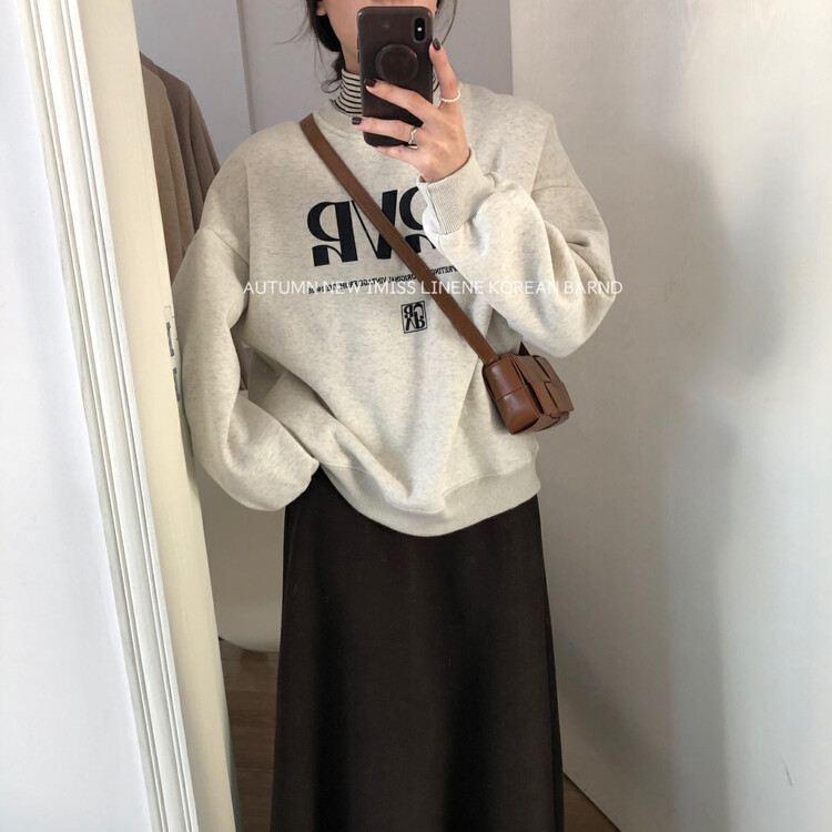 [IMISS] Korean fake two-piece turtleneck plus velvet letter sweater sweater QK3182