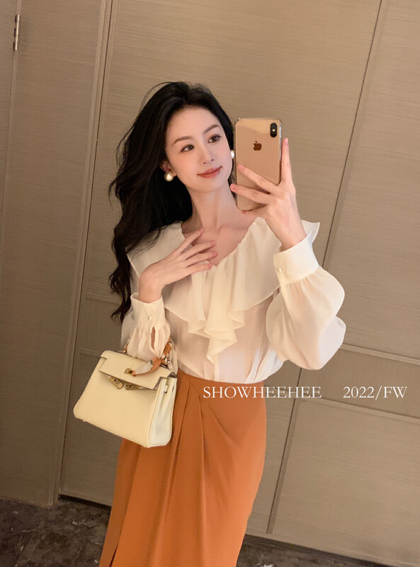 New in early autumn! [Xiu Xixi] French sweet and gentle style lotus leaf collar chic shirt 9255# JHY