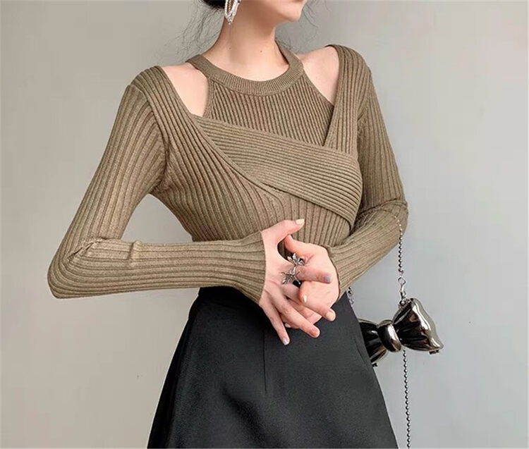 [Semi-plain] round neck design retro slim sweater (with vest) L1109# ZJY