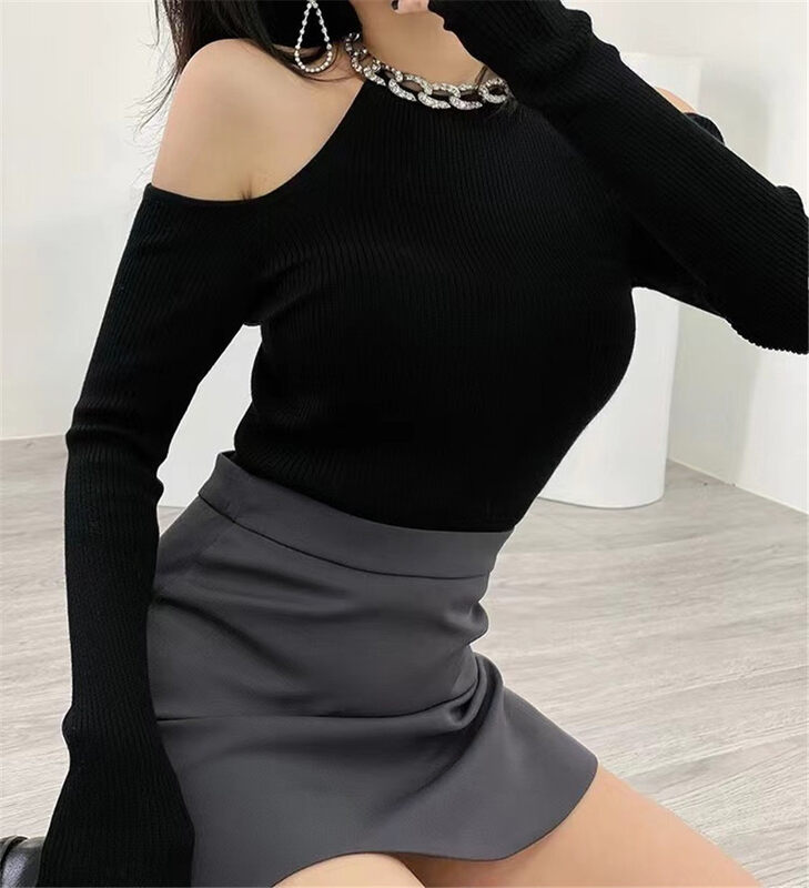 New in winter! [Semi-plain] chain strapless hot girl sweater L1097# ZJY