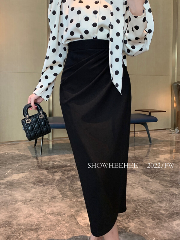 New in early autumn! [Xiu Xixi] elegant temperament drape pleated petal hip skirt 19555# JHY