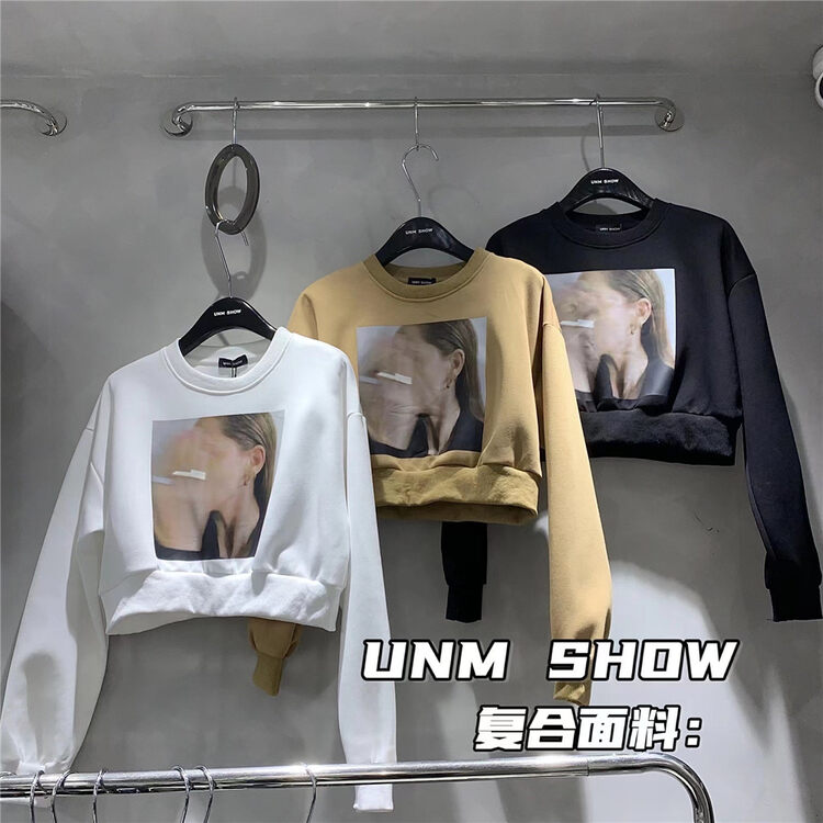 Original price 55.27! New for autumn! [UNM-SHOW] Round neck loose short print sweater 6660# WTT