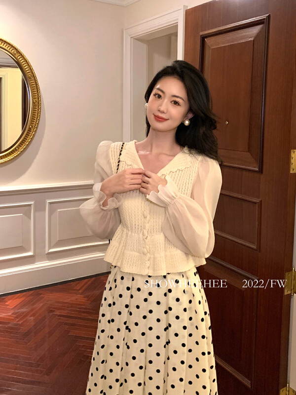 New in early autumn! [Xiu Xixi] French elegant lapel sweater with soft yarn 9217# JHY