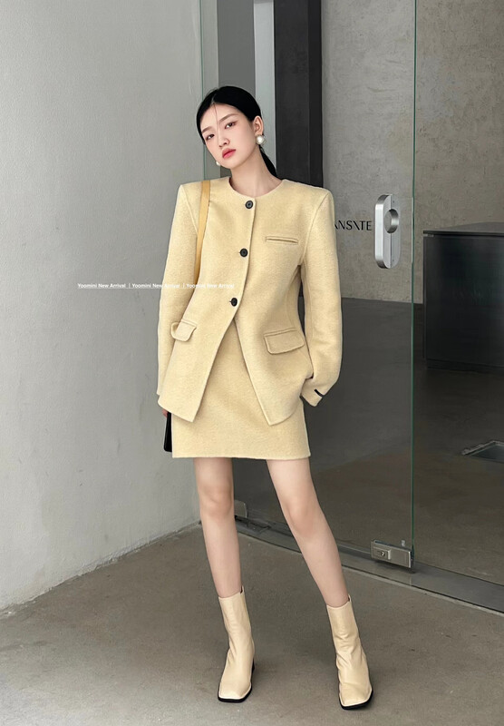 【YOOMINI】Fashion Short Jacket + Slimming Skirt Two Piece Set (Including 80% Wool) Q16196-S# WPL