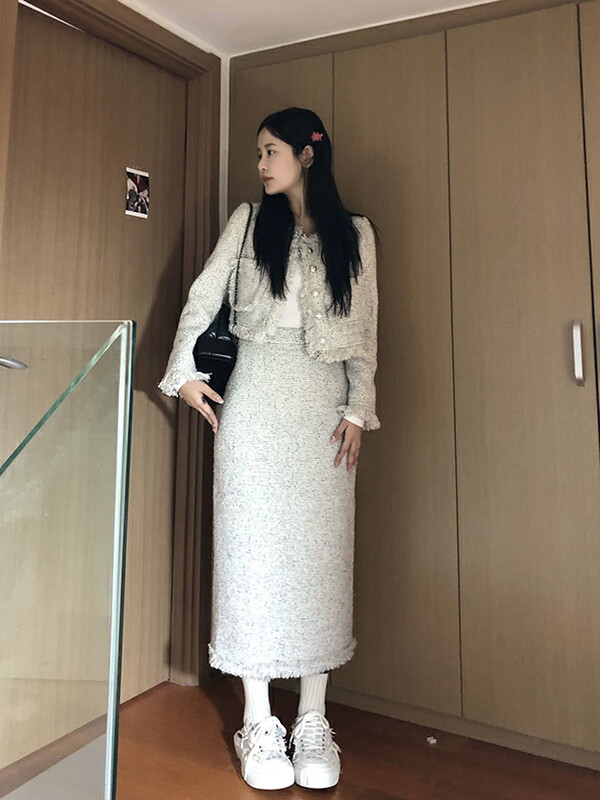 【KIKI STUDIO】French ladies small fragrance short coat + slim skirt two-piece suit 6994# HJY