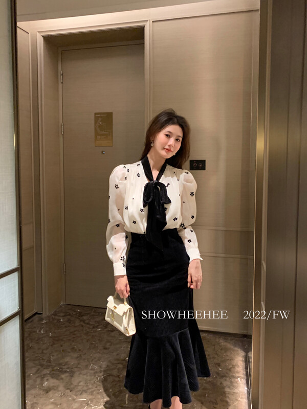 [Xiu Xixi] Elegant, high waist, thin buttocks, fishtail, thick corduroy, all-match mid-length skirt 19589# JHY