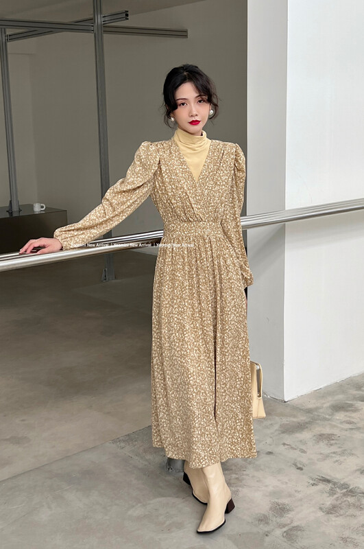 【YOOMINI】Slim and temperament puff sleeve dress D16346-V# WPL
